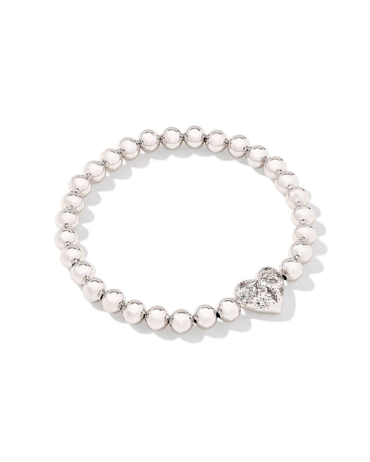 Holland Heart Stretch Bracelet Silver White Crystal