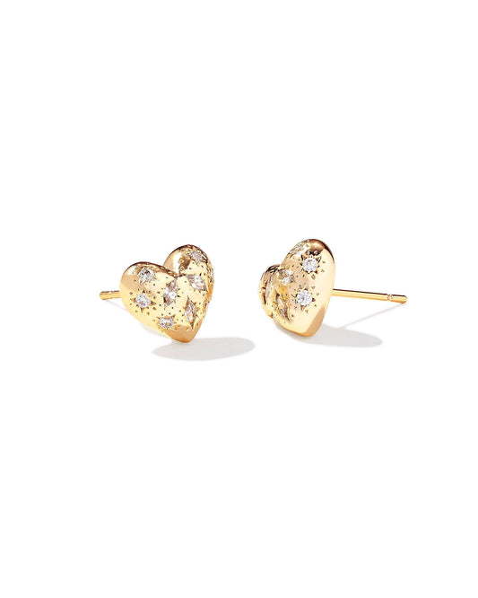 Holland Heart Stud Earrings Gold White Crystal