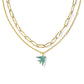 Melody Bird Multi Strand Necklace Gold Teal Crystal