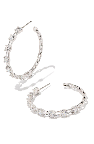 Lexi Hoop Earrings Silver White Crystal