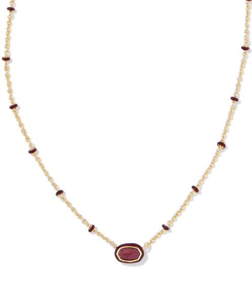 Mini Elisa Enamel Frame Short Pendant Necklace Gold Maroon Magnesite