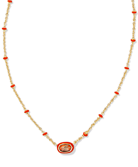 Mini Elisa Enamel Frame Short Pendant Necklace Gold Orange Magnesite