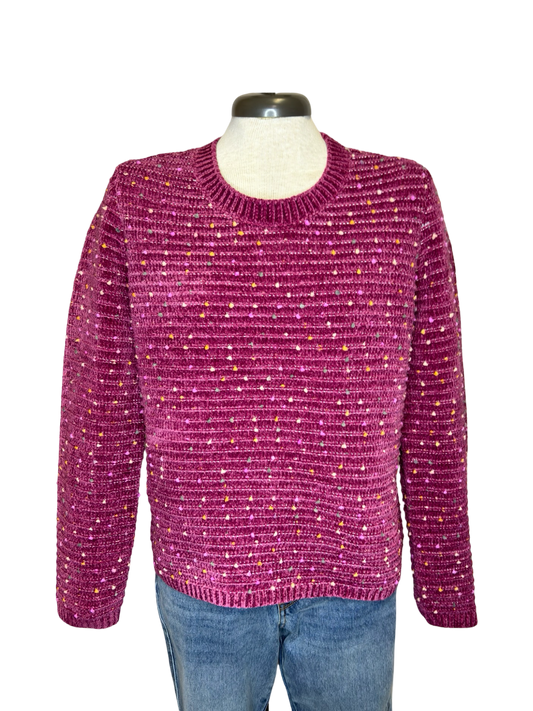 Textured Knit Crewneck Sweater Port Wine