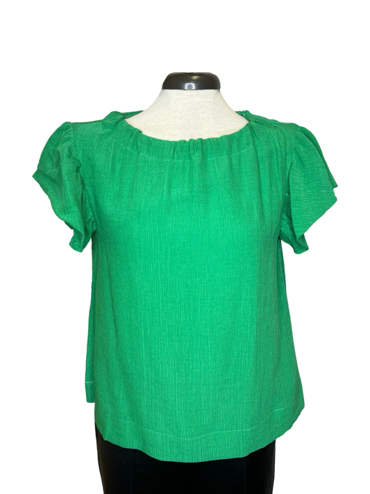 Green Ruched Neck Ruffle Top