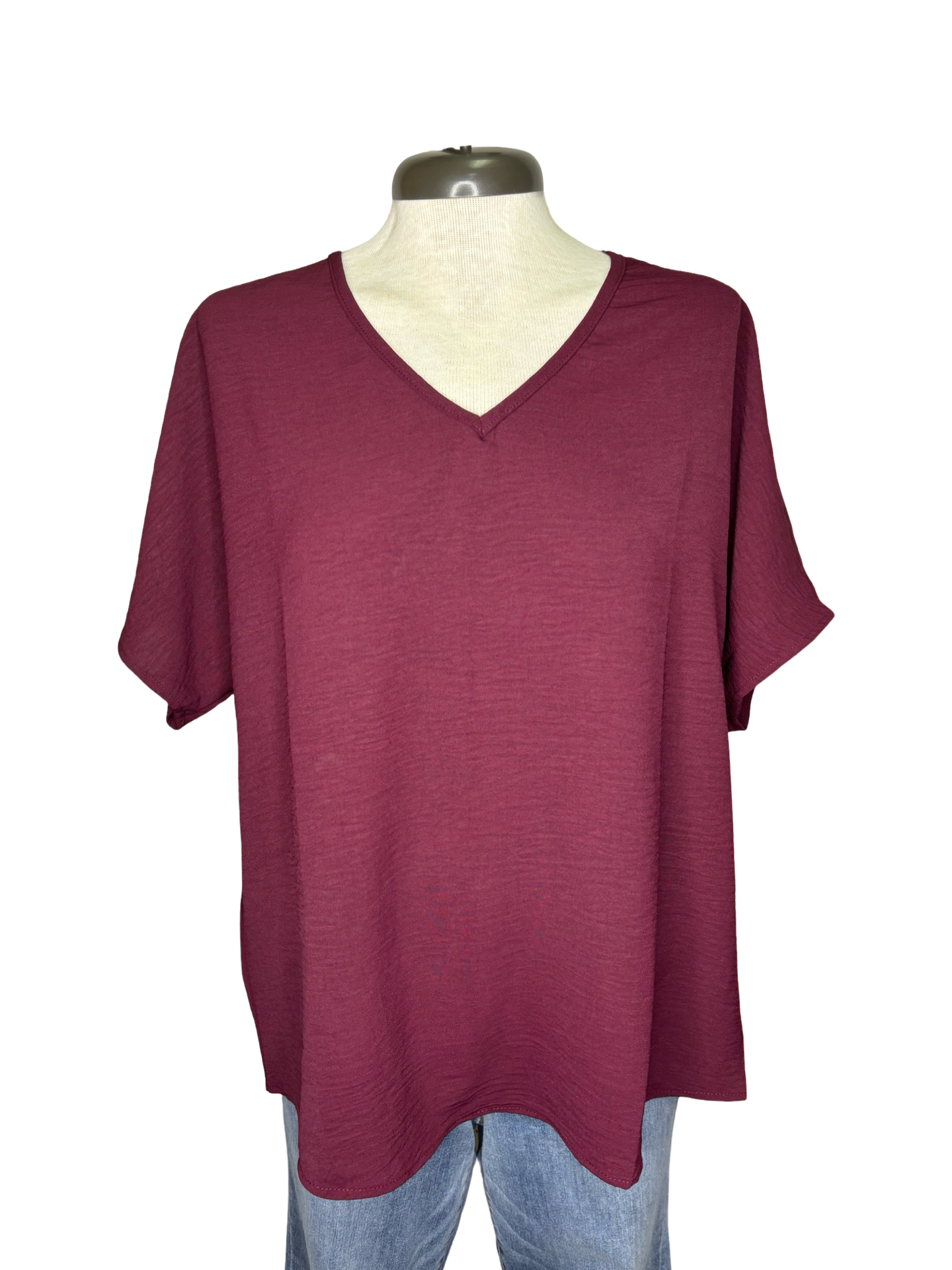 Burgundy V Neck Top