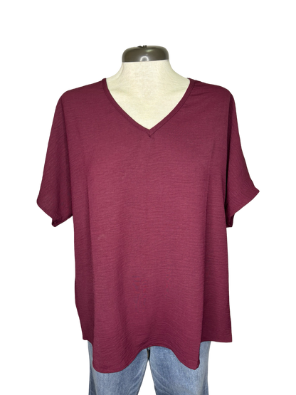 Burgundy V Neck Top