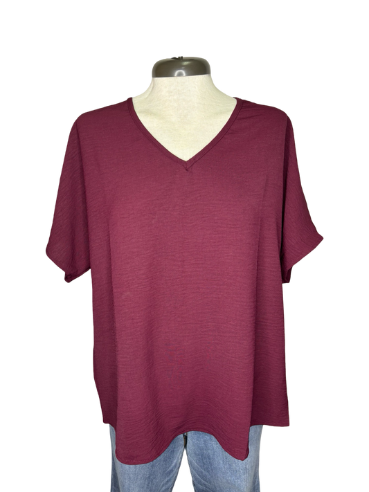 Burgundy V Neck Top