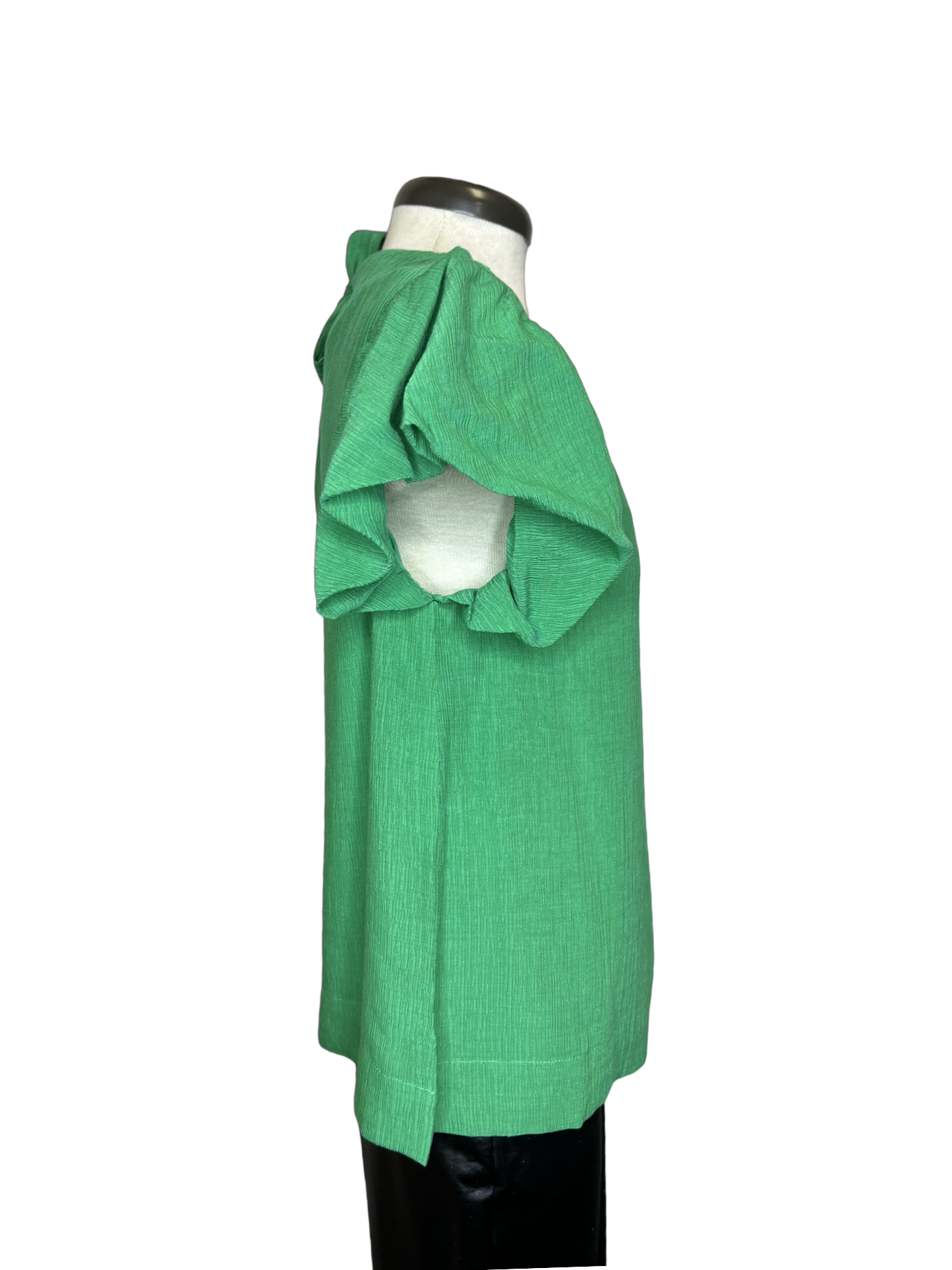 Green Ruched Neck Ruffle Top