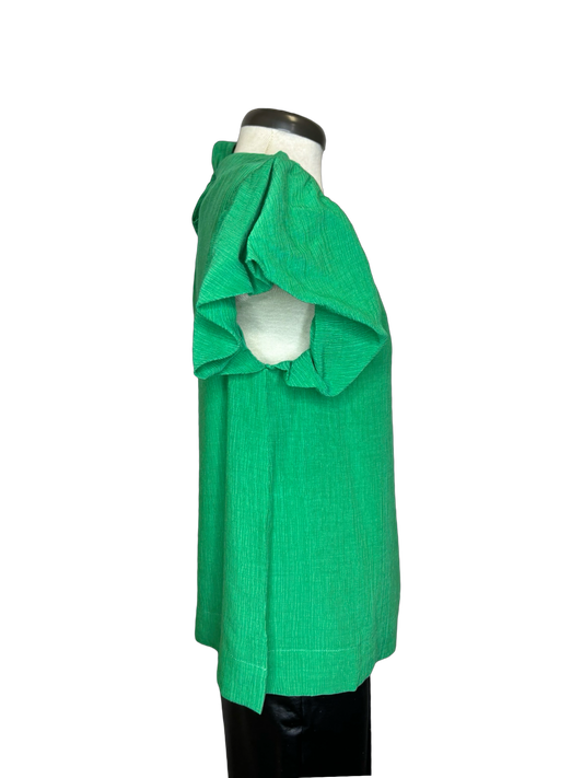 Green Ruched Neck Ruffle Top