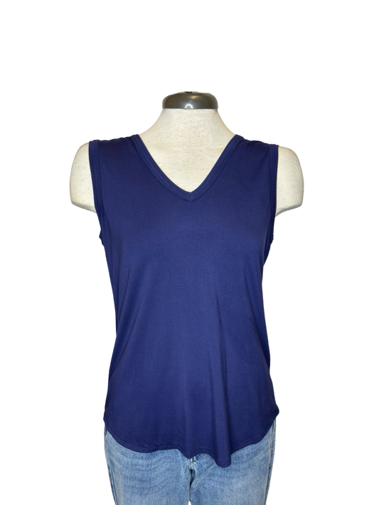 Elle Wide Strap V Neck Tank Navy