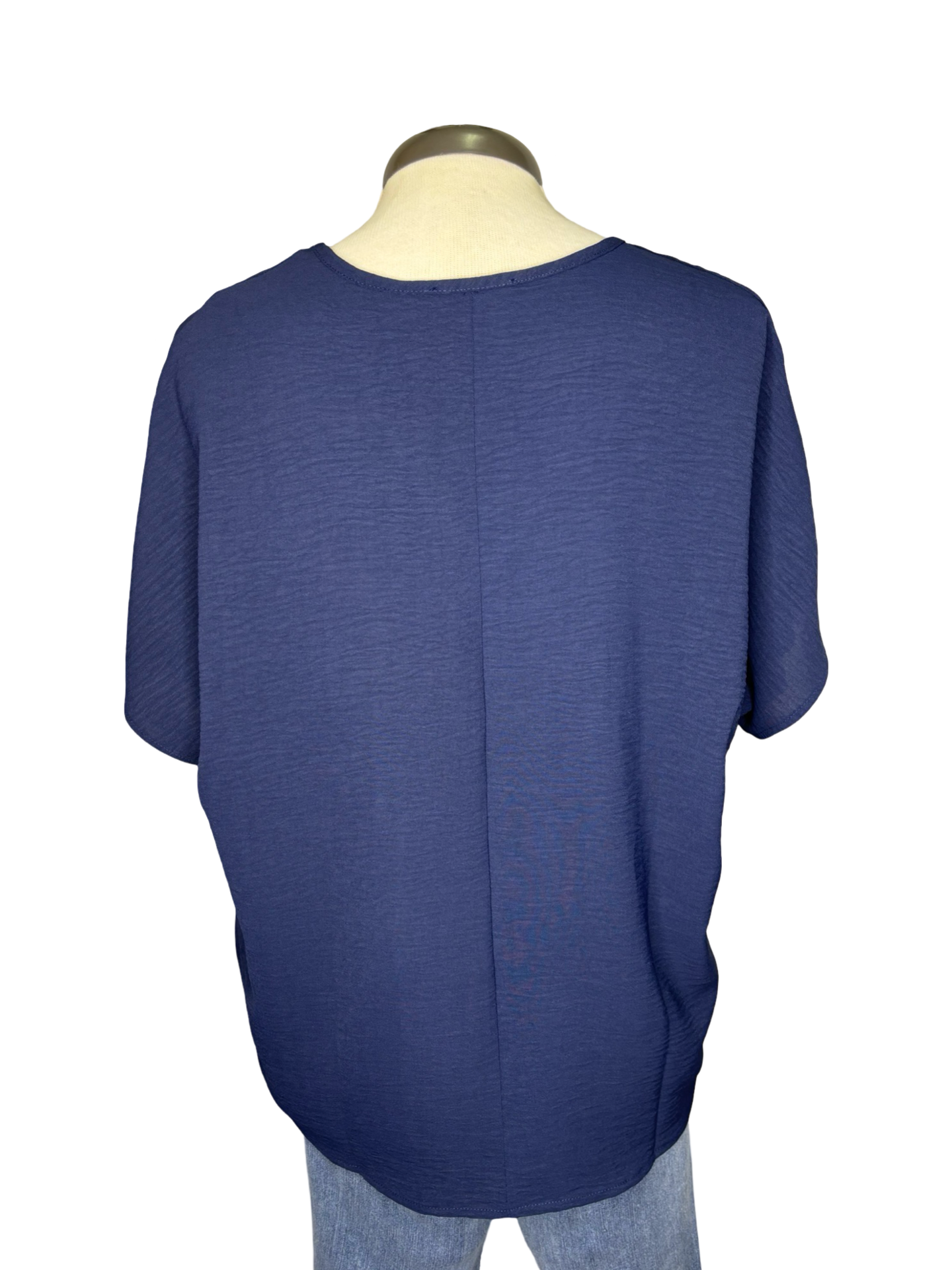 Navy V Neck Top