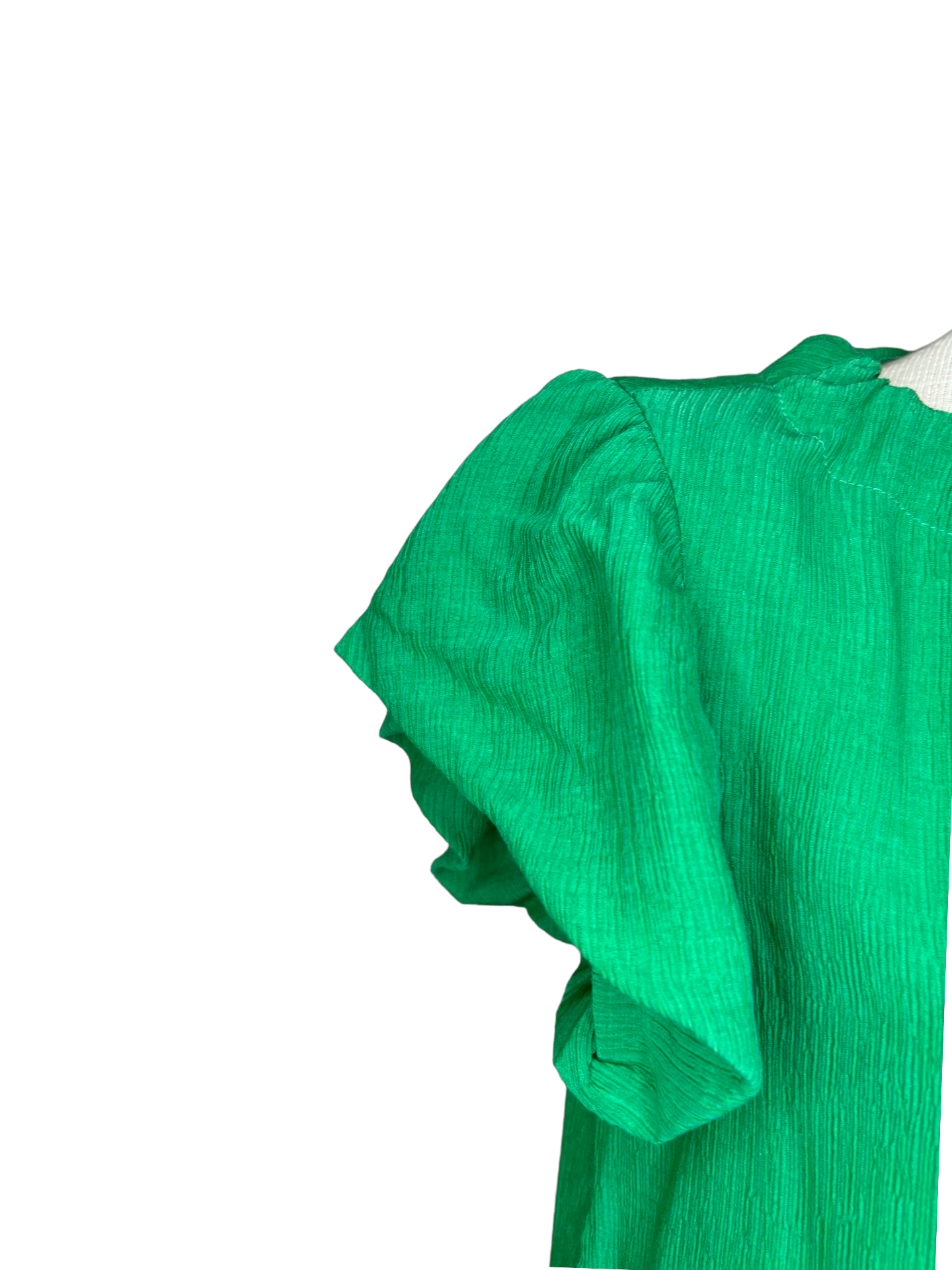 Green Ruched Neck Ruffle Top