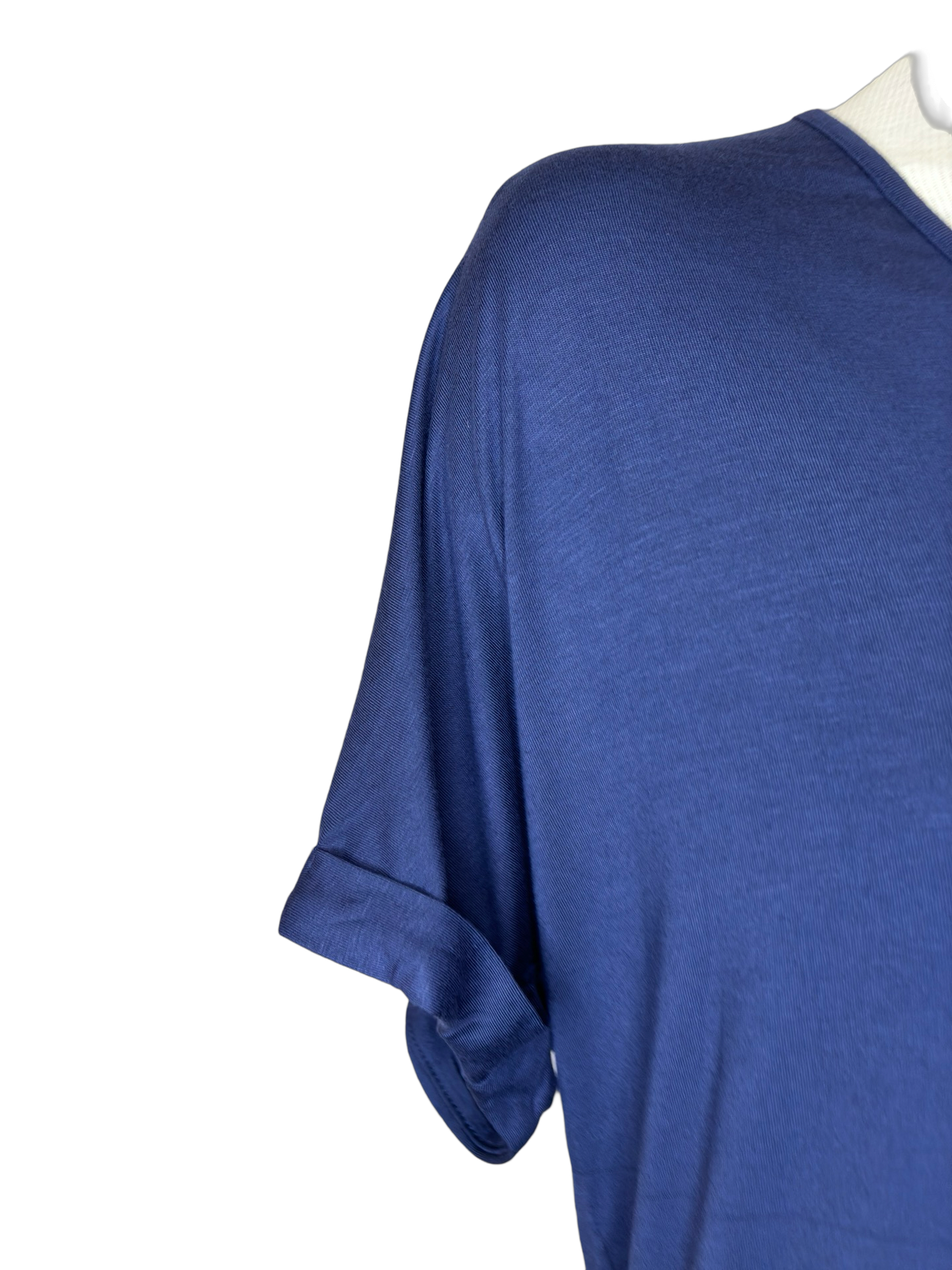 Madison V Neck Folded Cuff Sleeve Top Navy