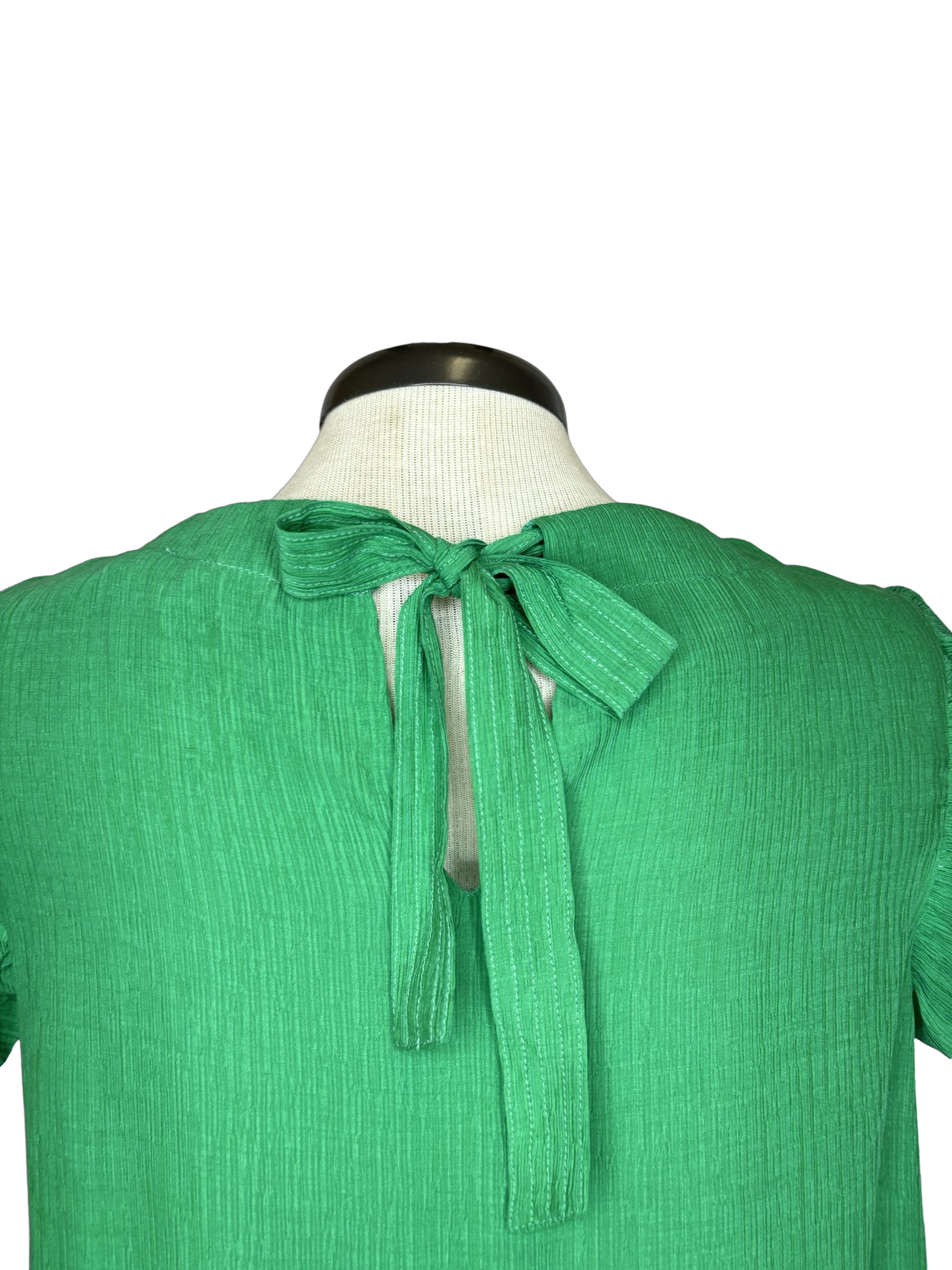 Green Ruched Neck Ruffle Top