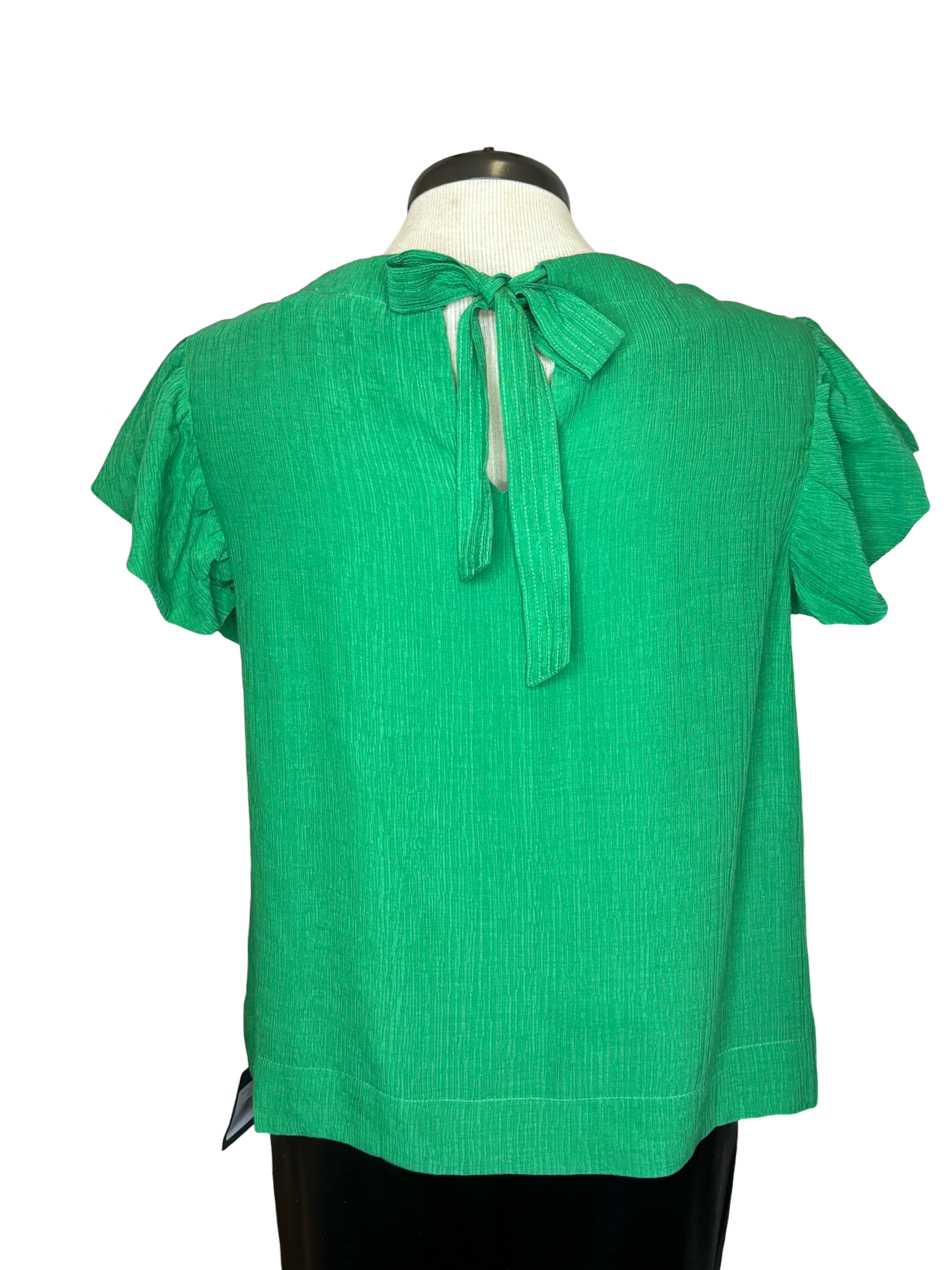 Green Ruched Neck Ruffle Top