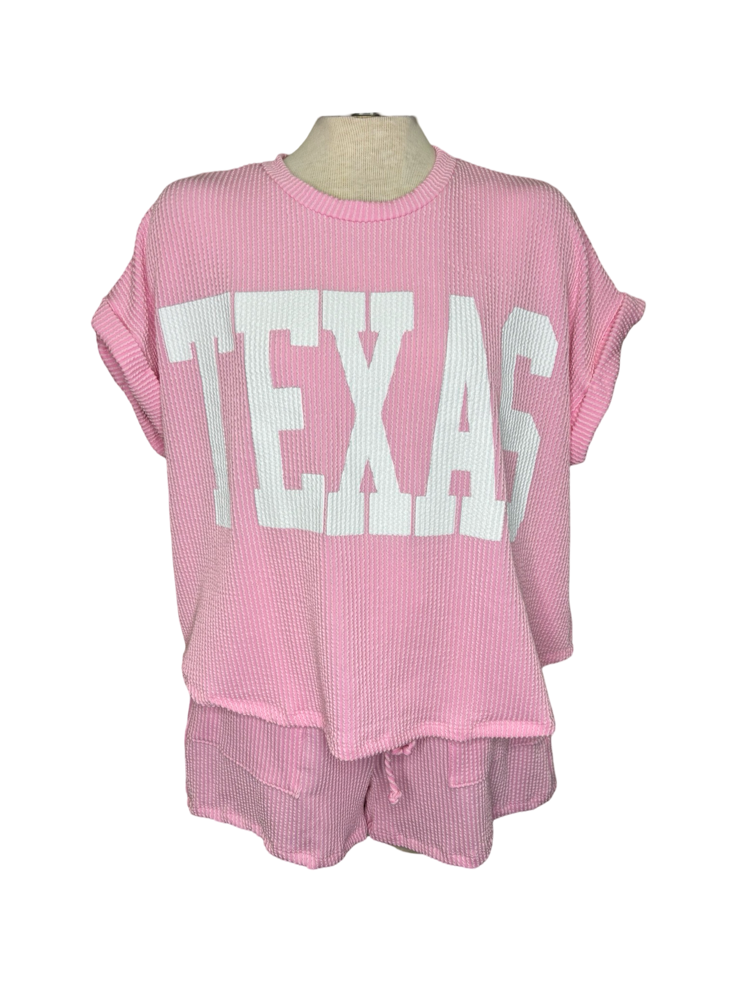 TEXAS Graphic Textured Top Baby Pink