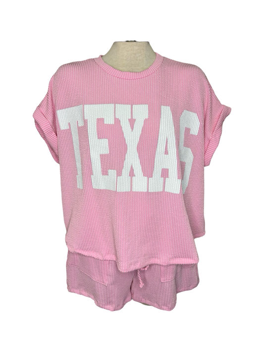 TEXAS Graphic Textured Top Baby Pink