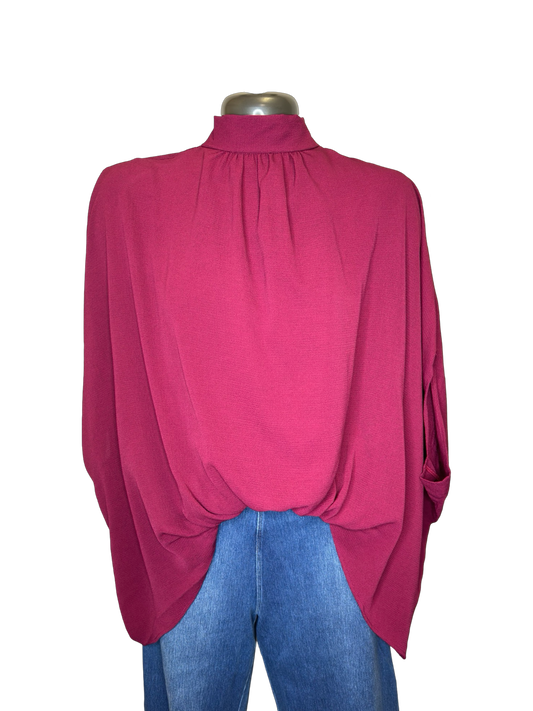 Crepe Mock Neck Top Burgundy