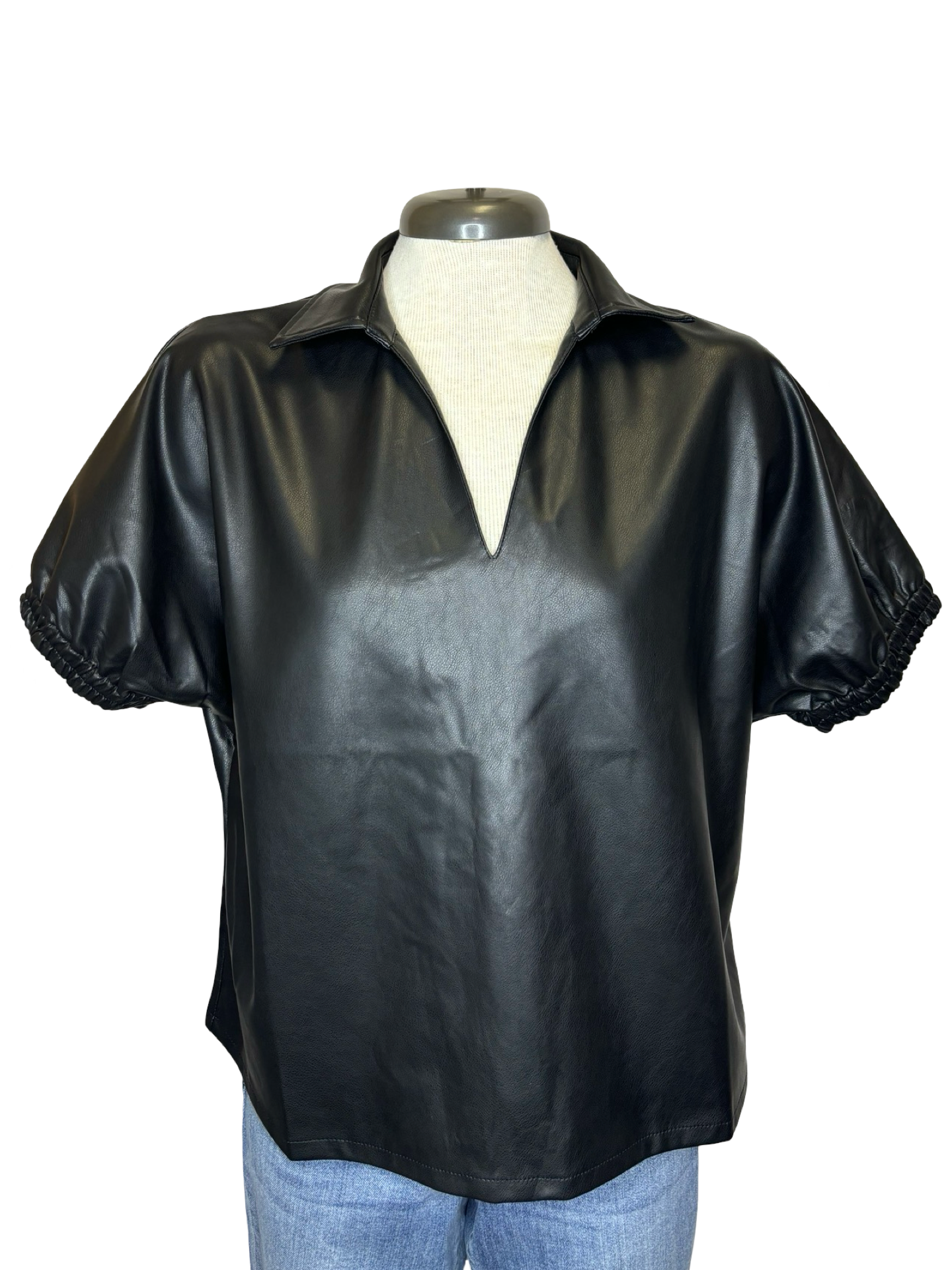 Short Sleeve Leather Top Black