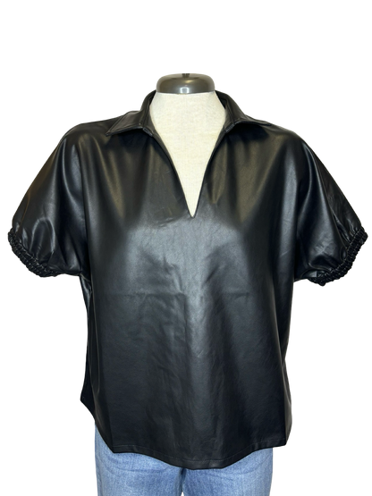 Short Sleeve Leather Top Black