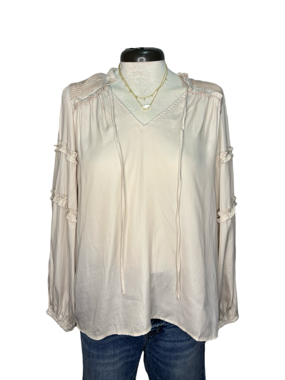 Long Sleeve Ruffle Blouse Top Champagne