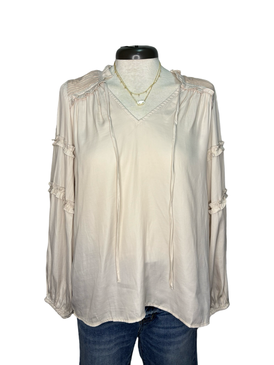 Long Sleeve Ruffle Blouse Top Champagne