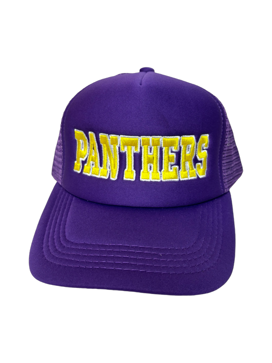 Panthers Purple in Gold Print Foam Trucker Hat