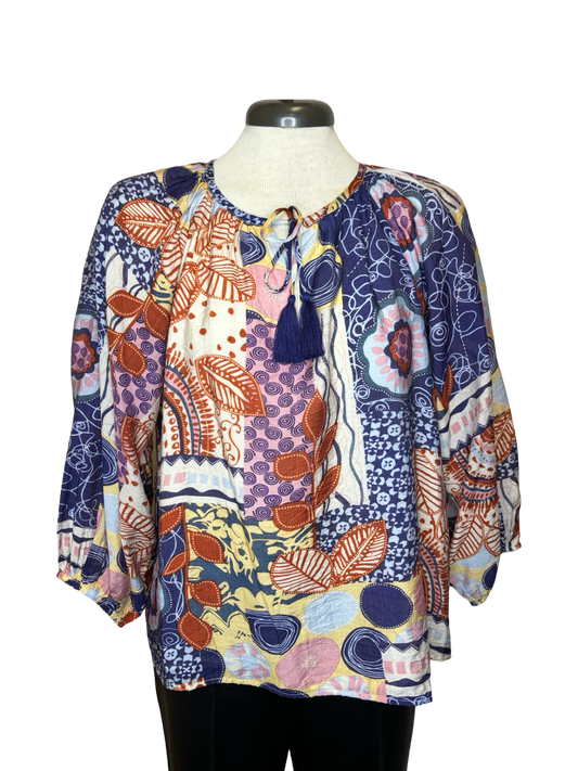 Abstract Fall Floral Peasant Top