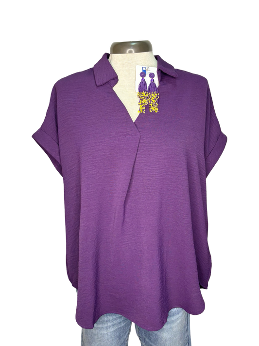 Collared Woven Top Purple