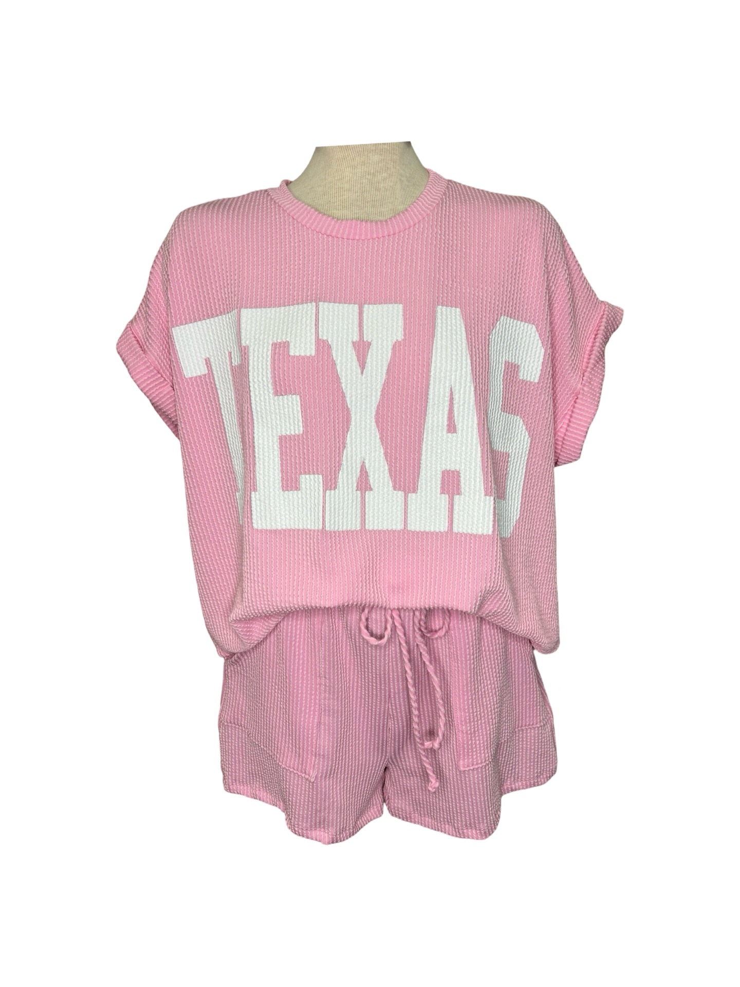 TEXAS Graphic Textured Top Baby Pink