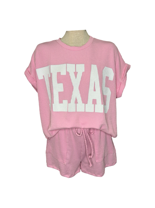 TEXAS Graphic Textured Top Baby Pink