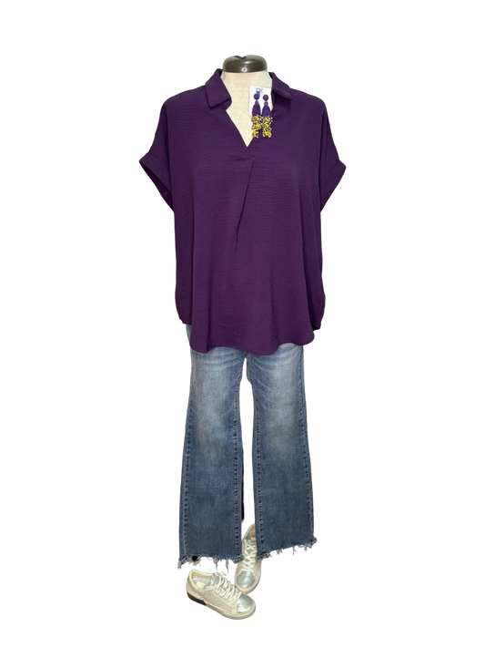 Collared Woven Top Purple