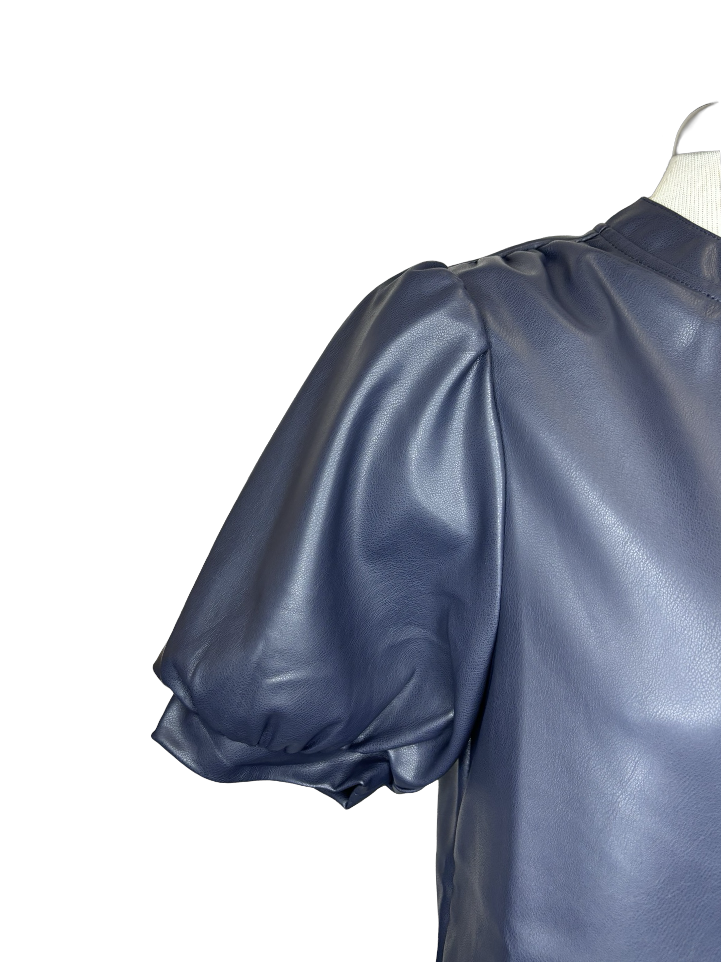 Puff Sleeve Leather Top Navy