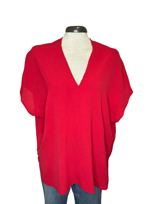 Willow Side Slit V Neck Top Red