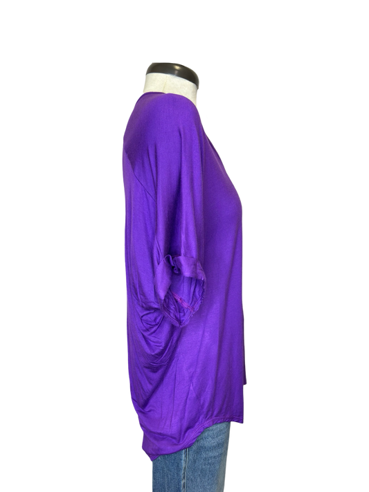 Madison V Neck Folded Cuff Sleeve Top Purple