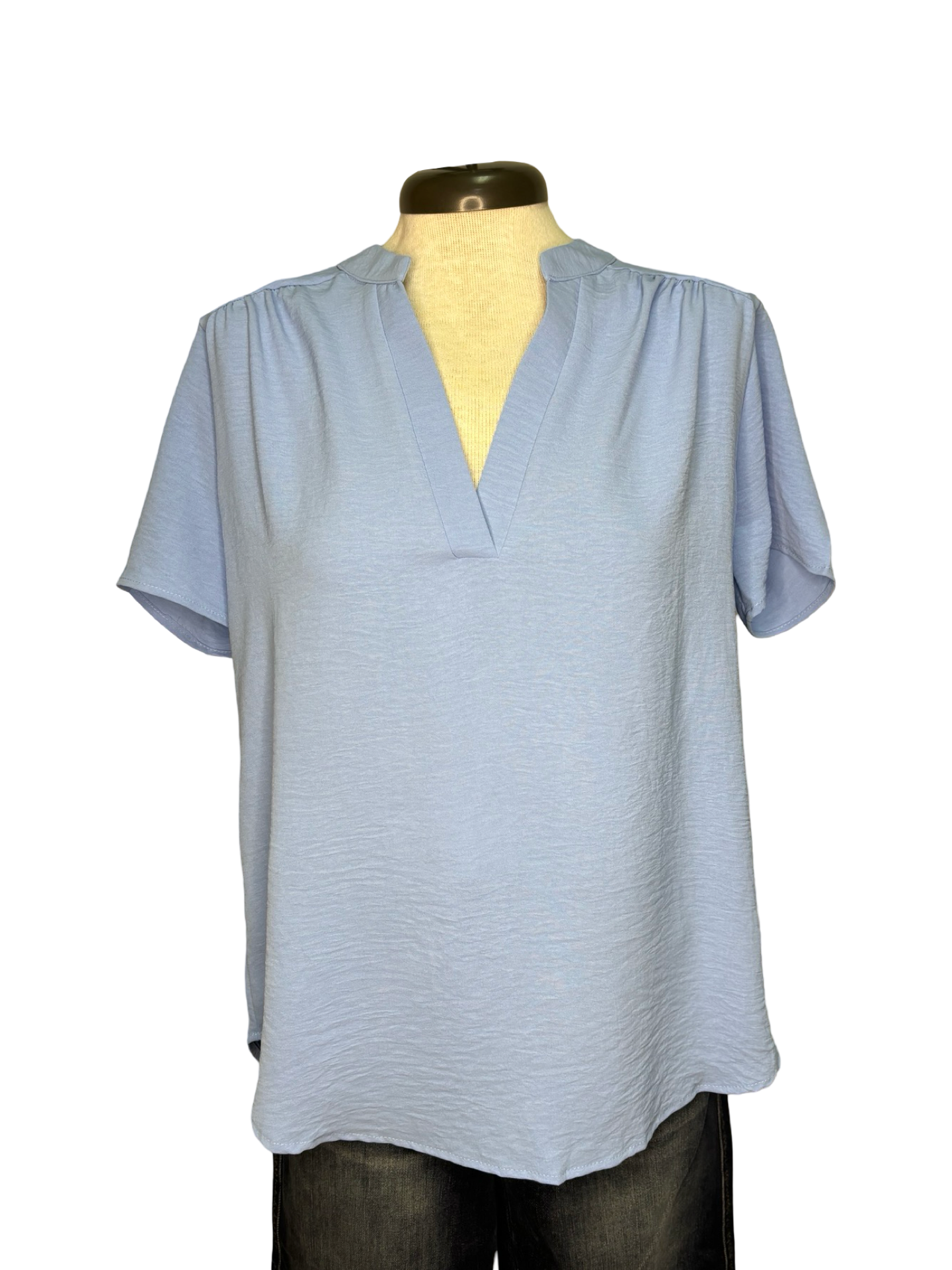 V Neck Placket Top Blue