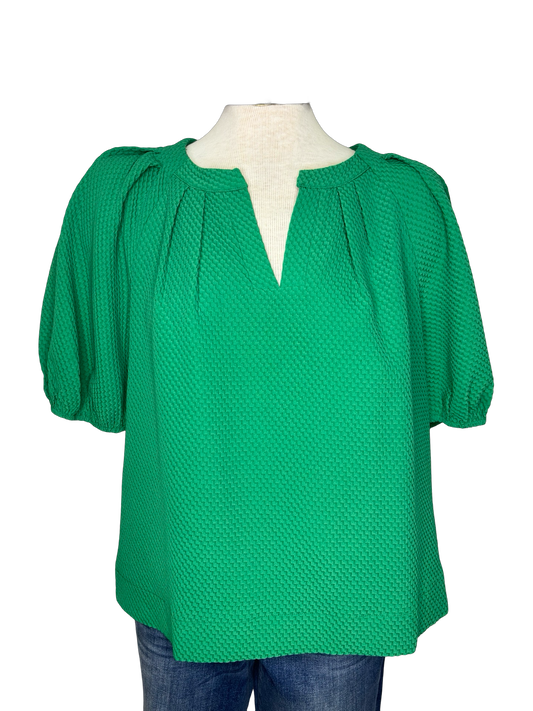 Pleated Sleeve Top Green