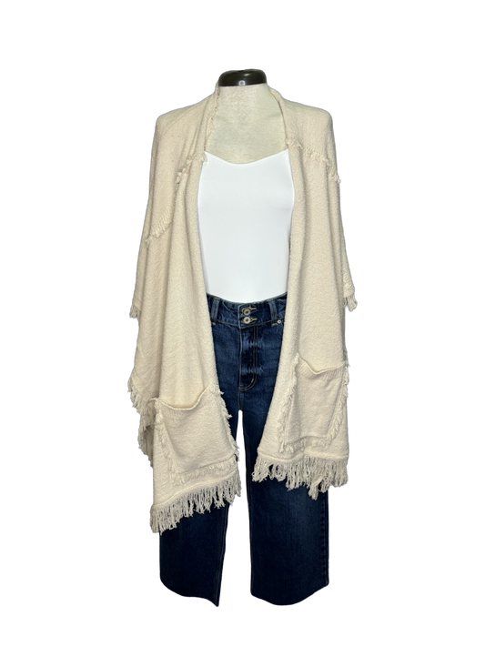 Whit Fringe Poncho Cream