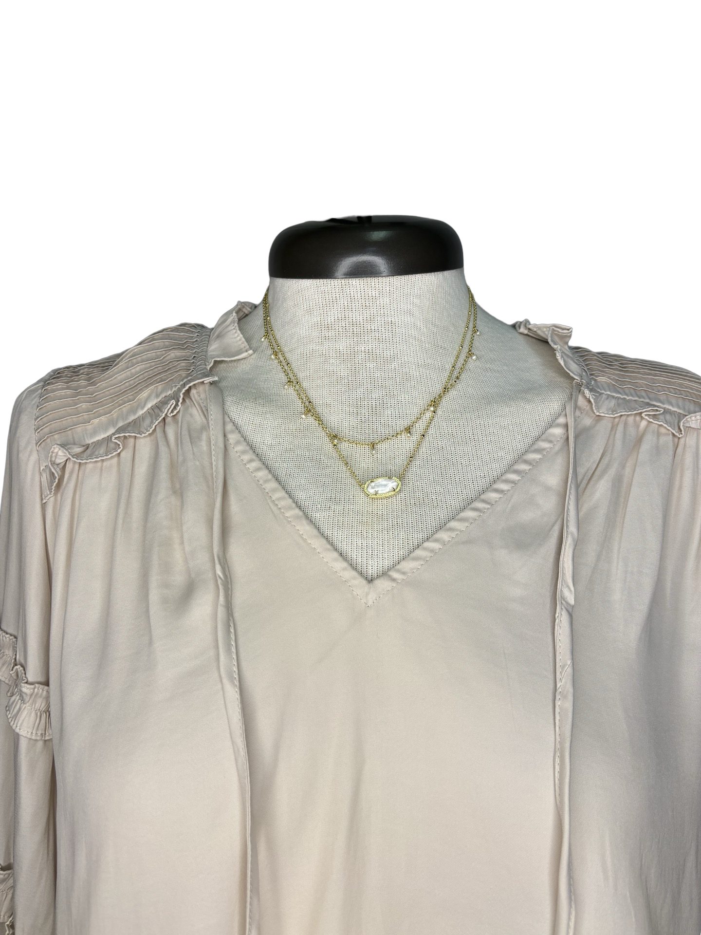 Long Sleeve Ruffle Blouse Top Champagne