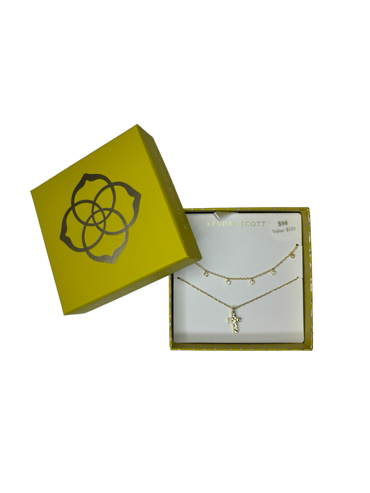 Amelia Cross Necklace Gift Set Gold White Crystal