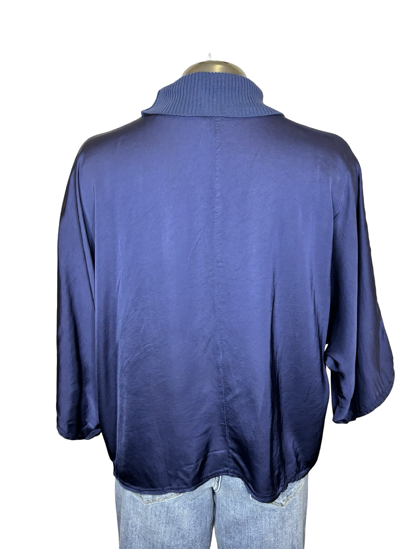 Jonah Satin Batwing Top with Ribbed Neck Navy