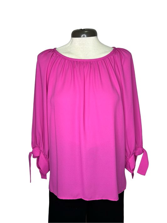 Tie Sleeve Peasant Top Dark Pink