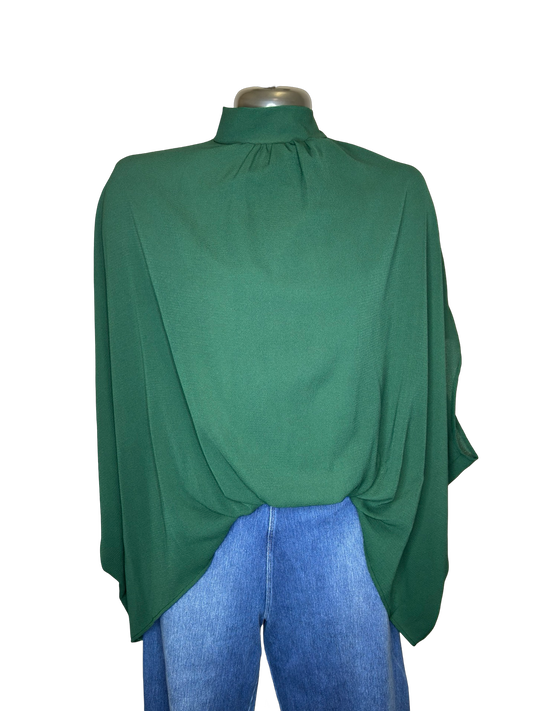 Crepe Mock Neck Top Emerald