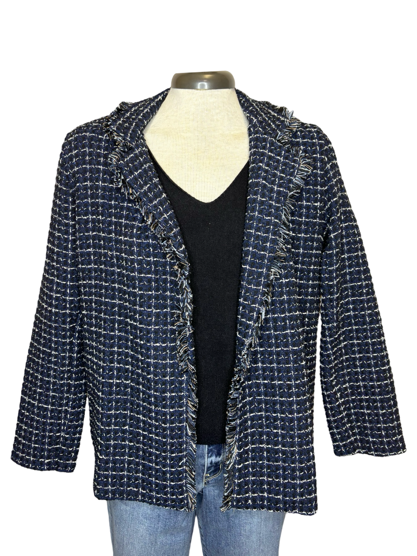 Jasmeena Frayed Trim Checked Blazer