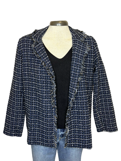 Jasmeena Frayed Trim Checked Blazer