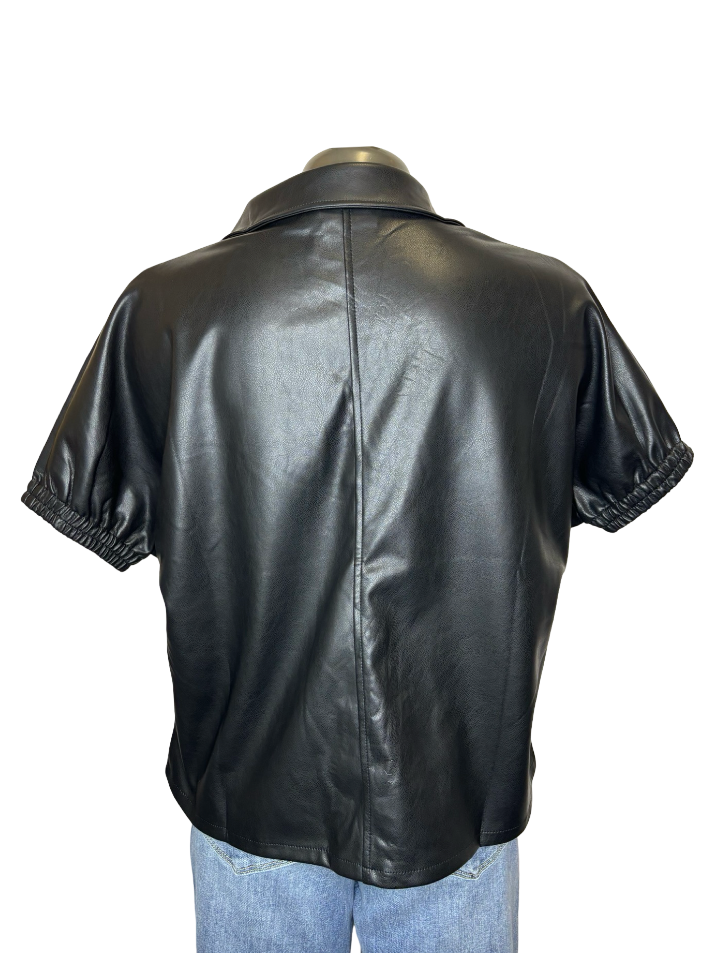 Short Sleeve Leather Top Black