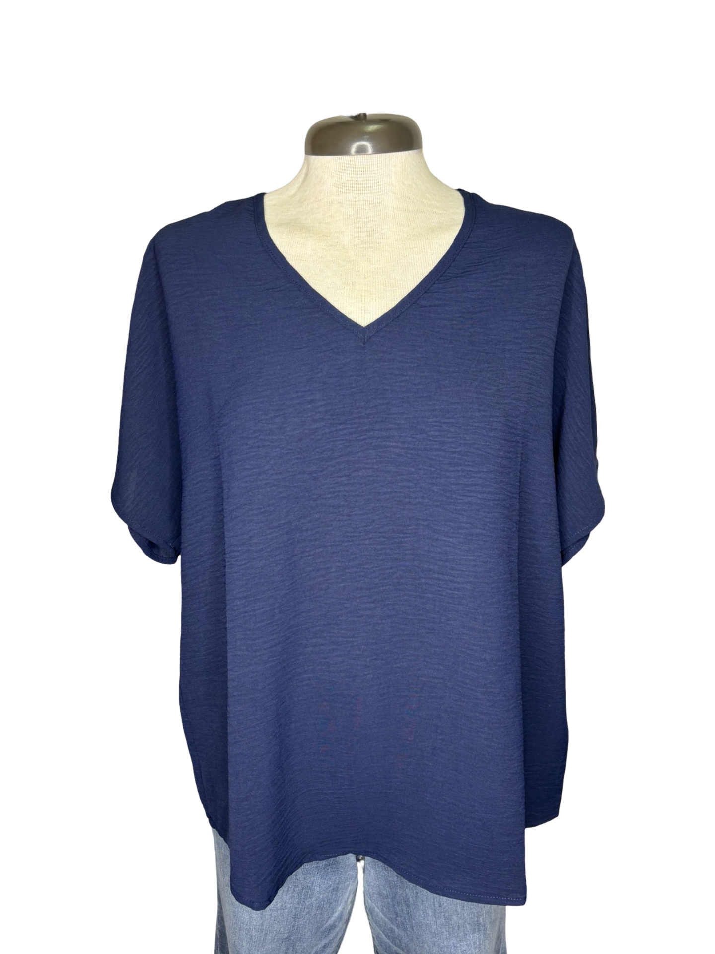 Navy V Neck Top