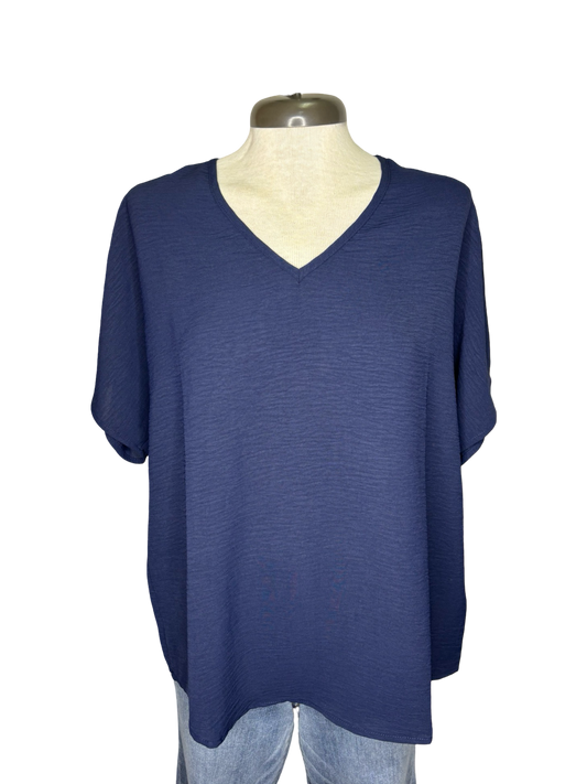 Navy V Neck Top