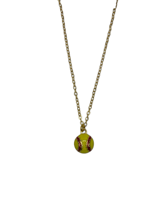 Gold Softball Short Thin Necklace