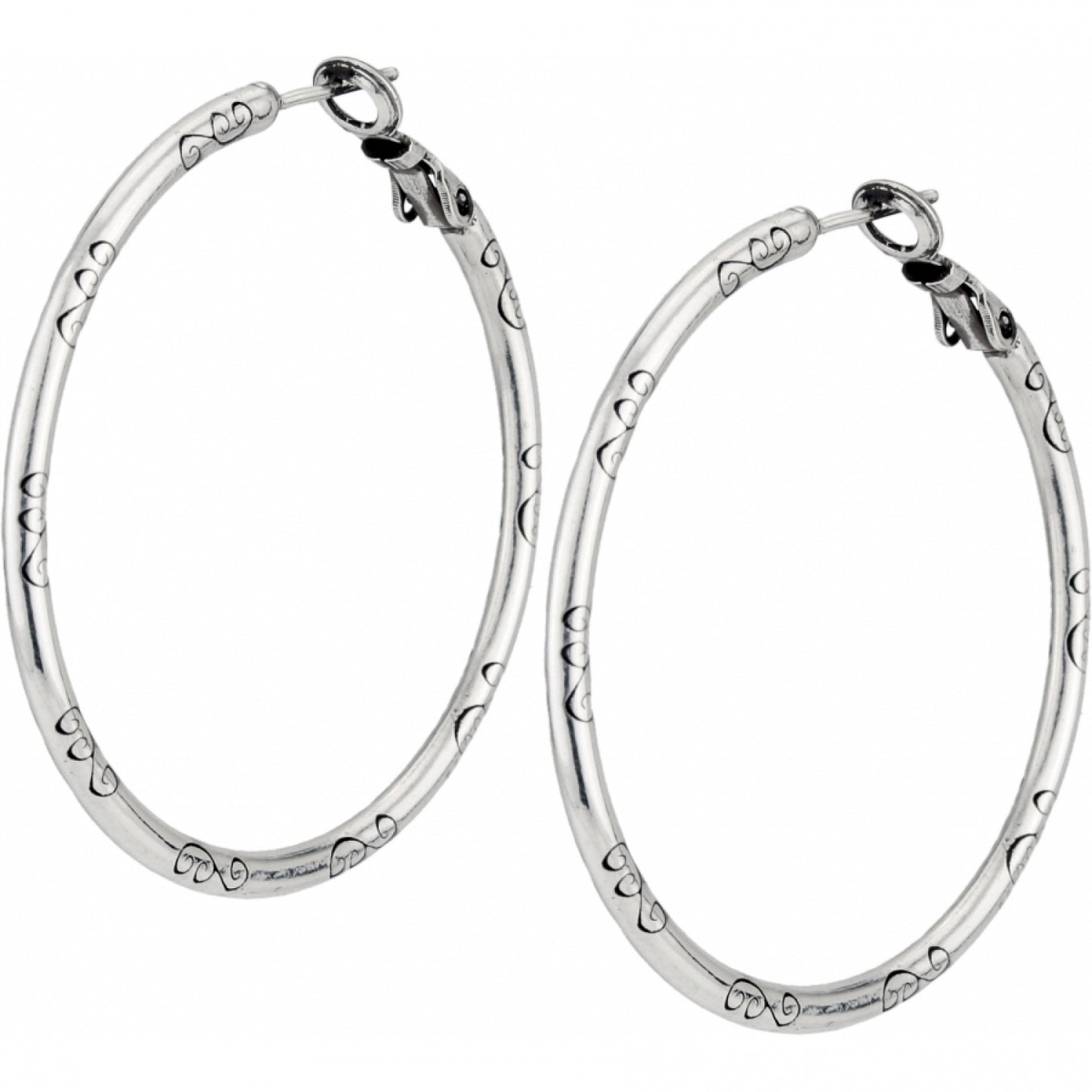 Large Hoop Charm Earrings Silver